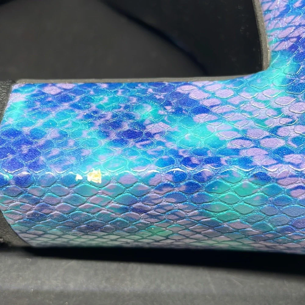 Vintage 90’s Amanda neon snake purple teal Square Toe Block Heels Size 9